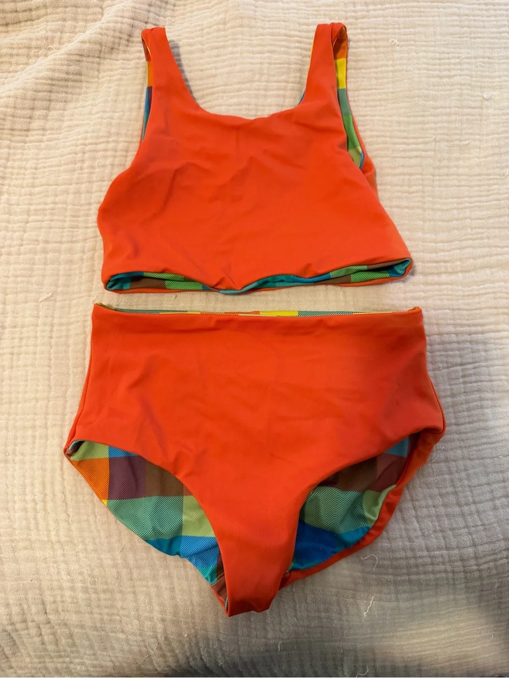 Hanna Andersson Reversible Swimsuit. Size 8 kids. Madras print.